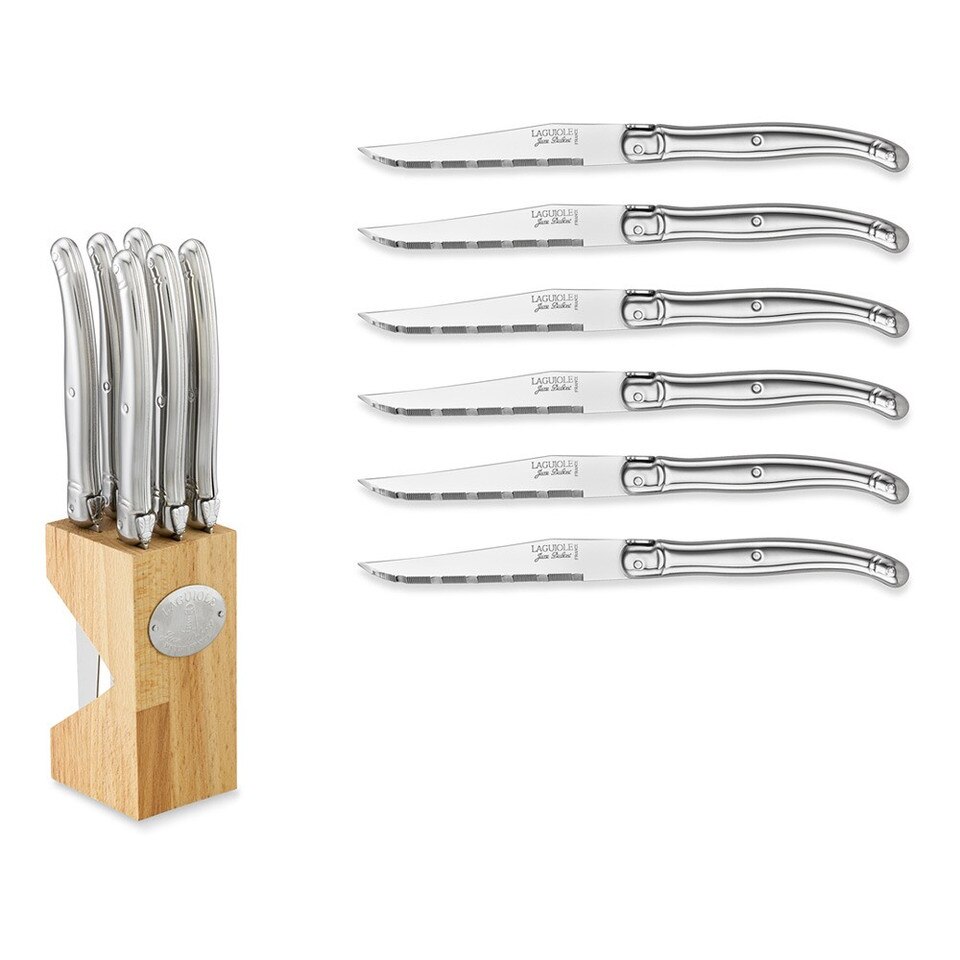 Dubost Laguiole 6Piece Steak Knife Block Set, Stainless Steel